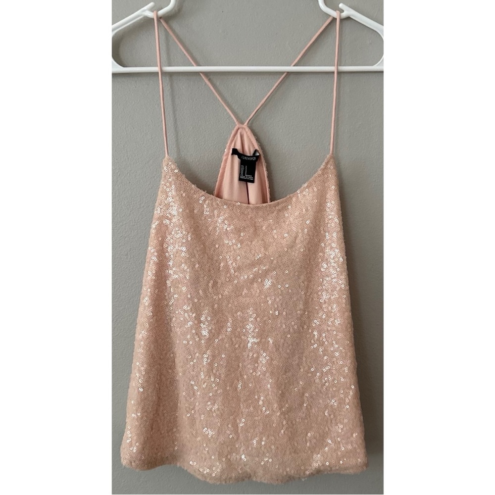 🆕 Women’s Light Blush Pink Sequin Sparkle Strapped Top